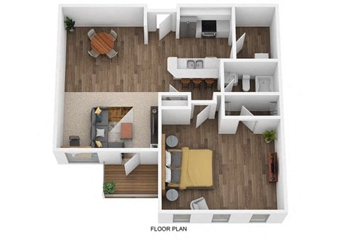 Floor plan for 1 bed, 1 bath, 999 sqft